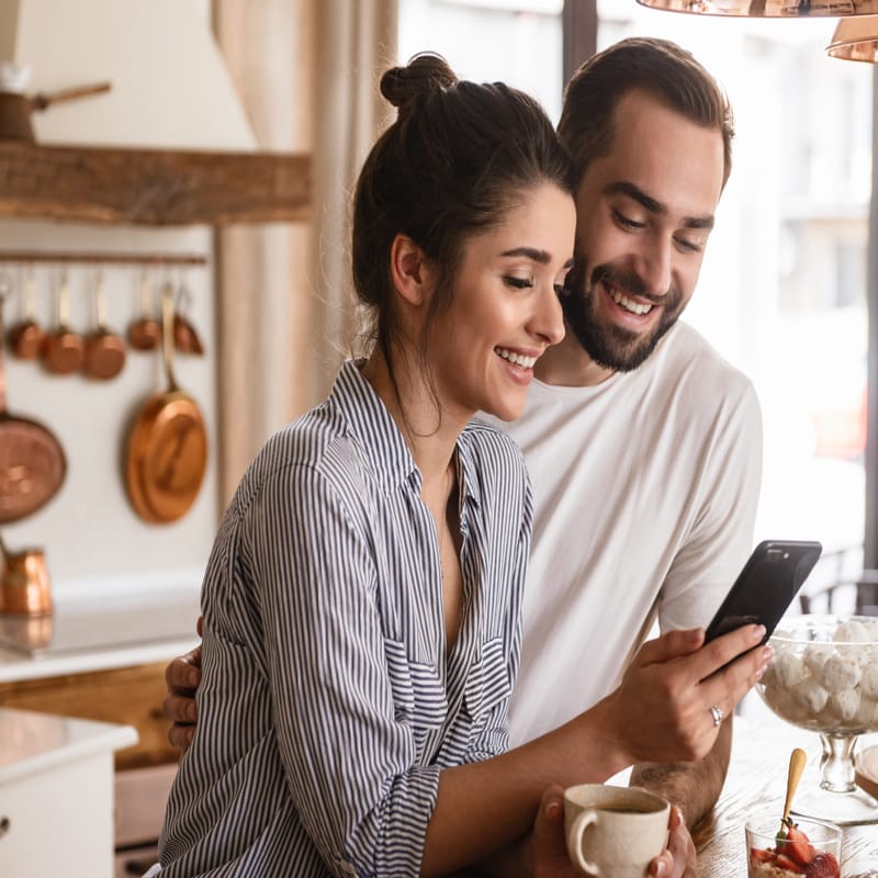 Couple looking at phone