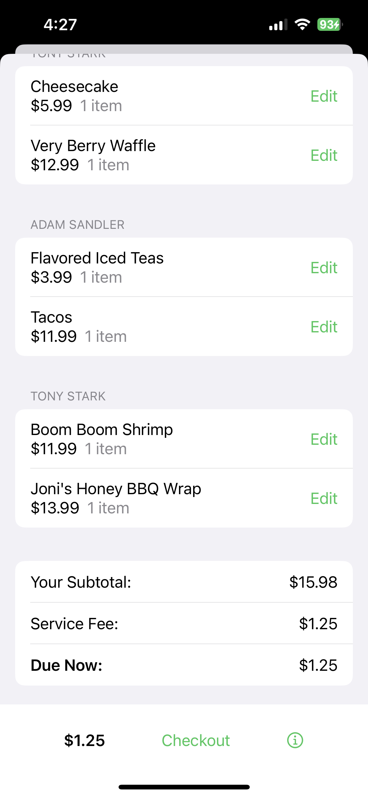 photo of reservation party management screen